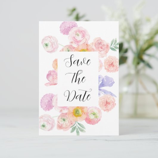 Spring Waterverf Floral Save the Date Kaart (Staand voorkant)