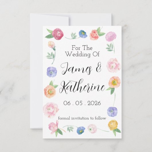 Spring Waterverf Floral Save the Date Kaart (Achterkant)