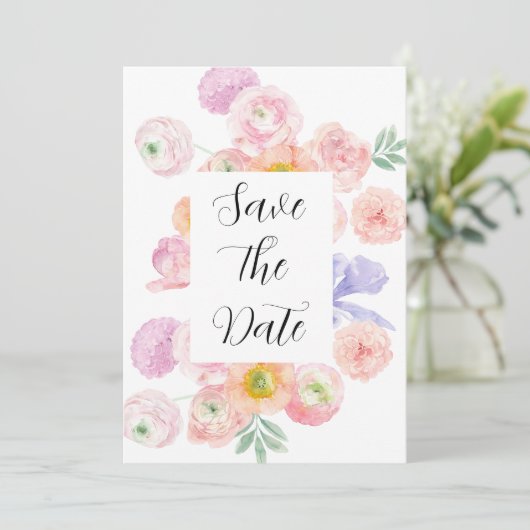 Spring Waterverf Floral Save the Date Kaart (Staand voorkant)