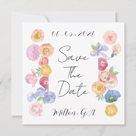 Spring Waterverf Floral Save the Date Kaart (Voorkant)