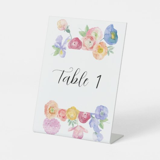 Spring Waterverf Floral tafel nummer Reclamebord Met Voetstuk (Voorkant)