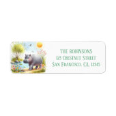 Spring Waterverf Hippopotamus Retouradres Etiket (Voorkant)