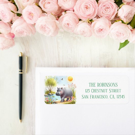 Spring Waterverf Hippopotamus Retouradres Etiket