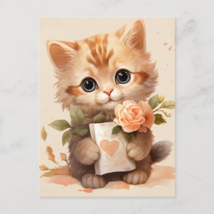 Spring Waterverf Kitten met een letter - Briefkaart