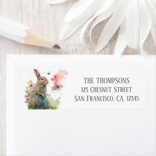 Spring Waterverf Konijnenbloemen Retouradres Etiket (Insitu)