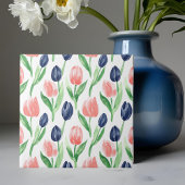 Spring Waterverf Navy Pink Tulip Pattern Tegeltje