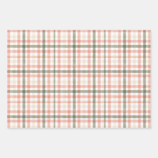 Spring Waterverf Pastel Perzik Groen Plaid Inpakpapier Vel (Voorkant 3)