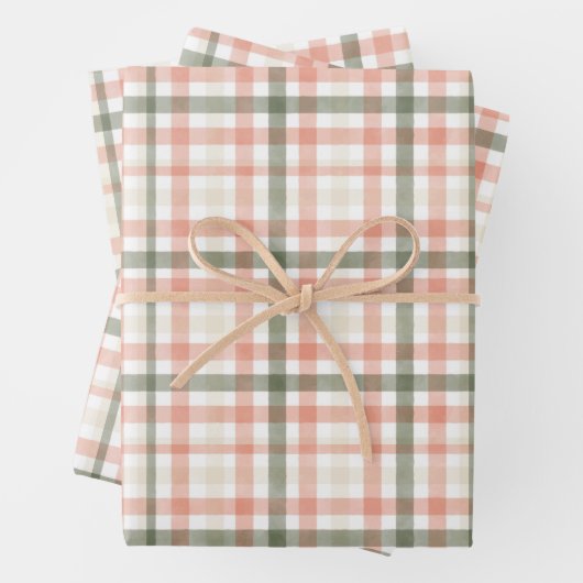 Spring Waterverf Pastel Perzik Groen Plaid Inpakpapier Vel (In situ)