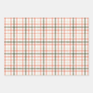 Spring Waterverf Pastel Perzik Groen Plaid Inpakpapier Vel