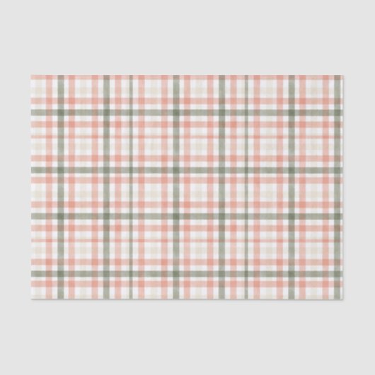 Spring Waterverf Pastel Perzik Groen Plaid Tissuepapier (Voorkant)