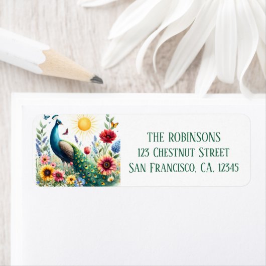 Spring Waterverf Peacock retour adres Etiket (Insitu)