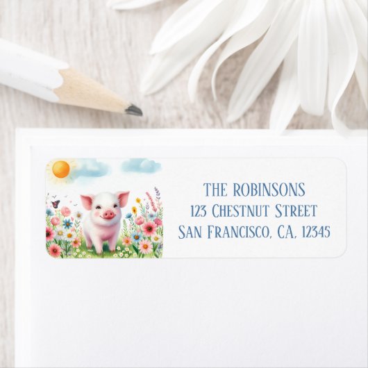 Spring Waterverf Pig Retouradres Etiket (Insitu)
