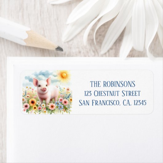 Spring Waterverf Pig Retouradres Etiket (Insitu)