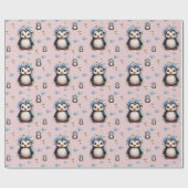 Spring Waterverf Pinguïns met Bloemen in Roze Cadeaupapier (Vlak)