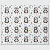 Spring Waterverf Pinguïns met Bloemen in Wit Cadeaupapier (Vlak)