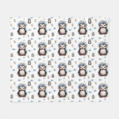 Spring Waterverf Pinguïns met Bloemen in Wit Fleece Deken (Voorkant (Horizontaal))