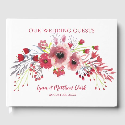 Spring Waterverf Poppy Red Flowers Wedding Gastenboek (Voorkant)