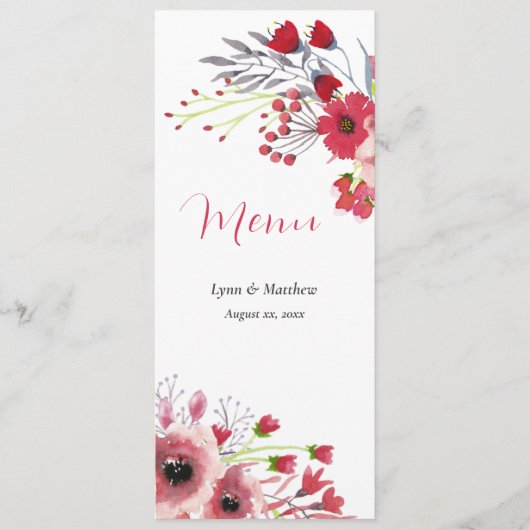 Spring Waterverf Poppy Red Flowers Wedding Menu (Voorkant)