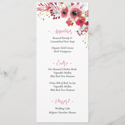 Spring Waterverf Poppy Red Flowers Wedding Menu (Achterkant)