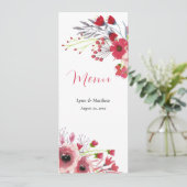 Spring Waterverf Poppy Red Flowers Wedding Menu (Staand voorkant)