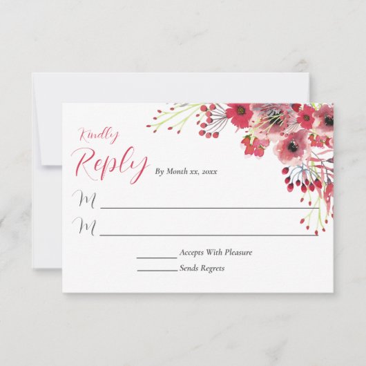 Spring Waterverf Poppy Red Flowers Wedding Reply RSVP Kaartje (Voorkant)