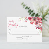 Spring Waterverf Poppy Red Flowers Wedding Reply RSVP Kaartje (Staand voorkant)
