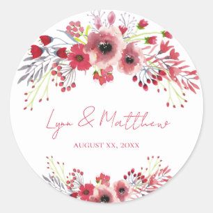 Spring Waterverf Poppy Red Flowers Wedding Ronde Sticker