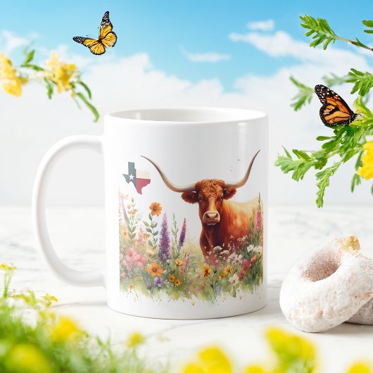 Spring Waterverf Texas Longhorn Koffiemok