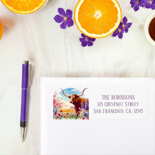 Spring Waterverf Texas Longhorn Retouradres Etiket