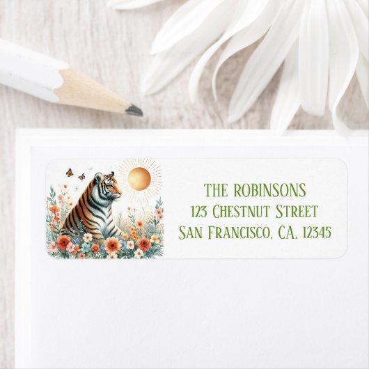 Spring Waterverf Tijger retouradres Etiket (Insitu)