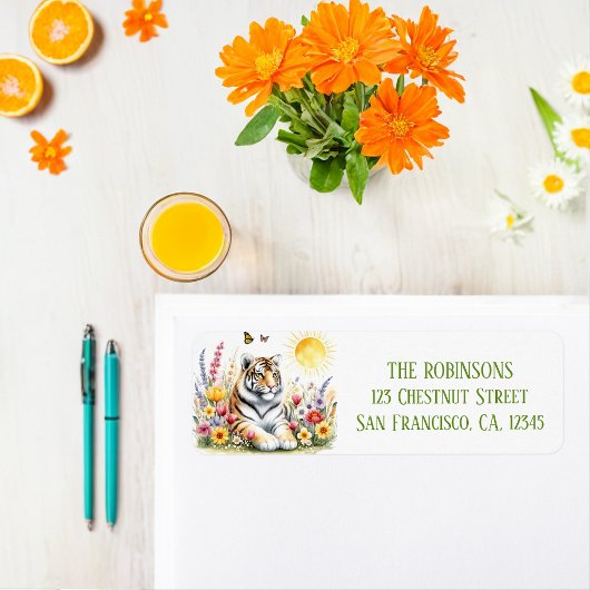 Spring Waterverf Tijger retouradres Etiket