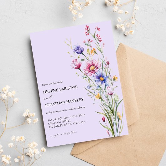 Spring Waterverf Wildflower Boho Elegant Huwelijk Kaart