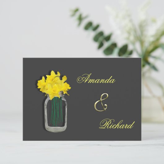 Spring Wedding Daffodils Mason Jar Invites Kaart (Staand voorkant)