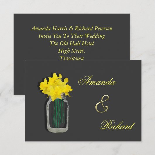 Spring Wedding Daffodils Mason Jar Invites Kaart (Voorkant / Achterkant)