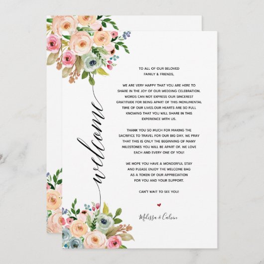Spring Wedding Elegant Calligraphy Itinerary card Programmakaart (Voorkant / Achterkant)