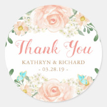 Spring Wedding Favor Blush Peach Flowers Bedankt