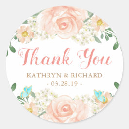 Spring Wedding Favor Blush Peach Flowers Bedankt Ronde Sticker