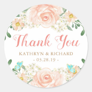 Spring Wedding Favor Blush Peach Flowers Bedankt Ronde Sticker