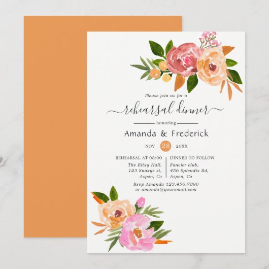 Spring Wedding Floral Rehearsal Kaart (Voorkant / Achterkant)