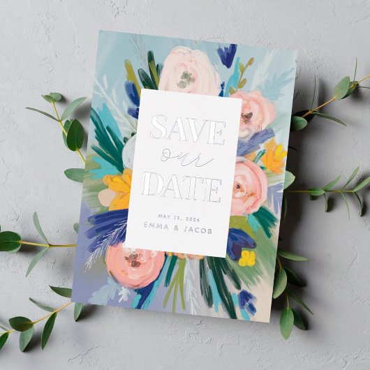 Spring Wedding Flower Bouquet Save the Date Folie Uitnodiging Briefkaart