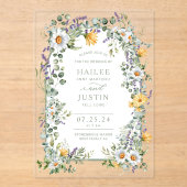 Spring Wedding Kleurrijke Wildflower Bloemen Trend Acryl Uitnodigingen (Voorkant)