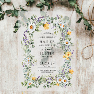 Spring Wedding Kleurrijke Wildflower Bloemen Trend Acryl Uitnodigingen