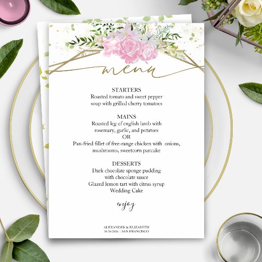 Spring Wedding Menu Kaart Pastel Kleur Wildflower