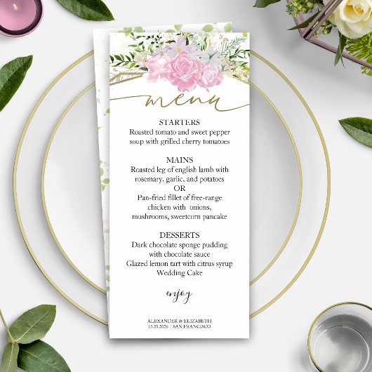 Spring Wedding Menu Kaart Pastel Kleur Wildflower