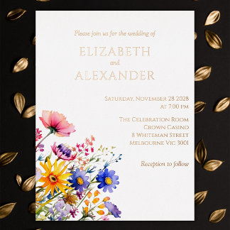Spring Wedding Roos Gold Folie Uitnodiging Briefkaart