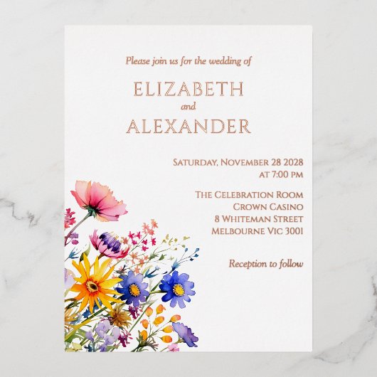 Spring Wedding Roos Gold Folie Uitnodiging Briefkaart (Voorkant)