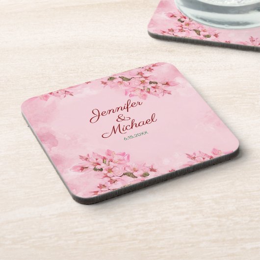 Spring Wedding Roze Kersenbloesems Bier Onderzetter (Linkerzijde)