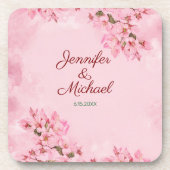 Spring Wedding Roze Kersenbloesems Bier Onderzetter (Voorkant)