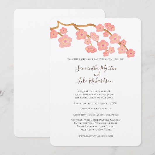 Spring Wedding Sakura Cherry Blossom Tree Kaart (Voorkant / Achterkant)