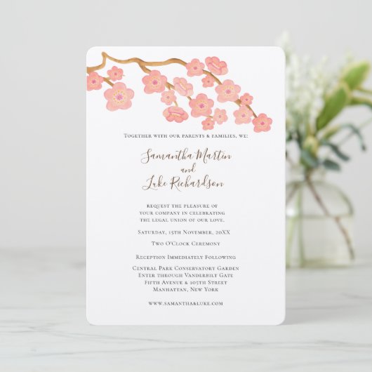 Spring Wedding Sakura Cherry Blossom Tree Kaart (Staand voorkant)